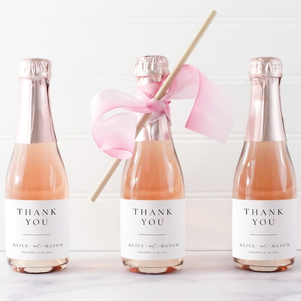 Thank You Wedding Favor Mini champagne bottle labels, Bridal shower favor stickers, Classic Minimalist Labels, Fizz Labels, SN105_MF