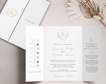Romantic Gold Wedding Crest Gatefold Wedding Invitation, Regency Invitation, Gate-fold Invite Icons, Monogram Gate Fold, SN080B_GFI