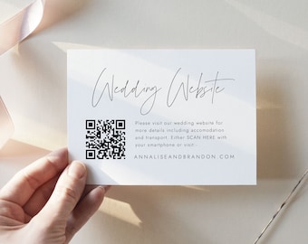 Minimalist Wedding Website Insert Card with QR Code, Printable Enclosure Card, Insert Template, Accommodation Card, Transport, SN009_WIQ