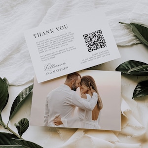 Wedding Photo Thank You Card, Elegant Script Editable Template, QR Code Wedding Photo Link, Custom Thank You, Thankyou, SN088_WTYQ\
