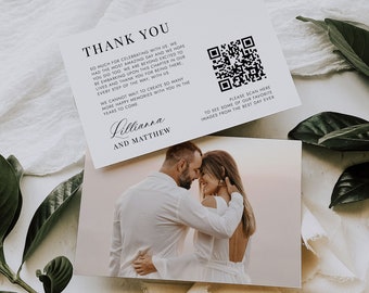 Wedding Photo Thank You Card, Elegant Script Editable Template, QR Code Wedding Photo Link, Custom Thank You, Thankyou, SN088_WTYQ\