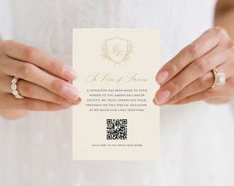 Modern Script In Lieu of Favors Insert Card with QR Code Wedding Donation Charity Donation Printable Contribution Enclosure SN033_ILQ