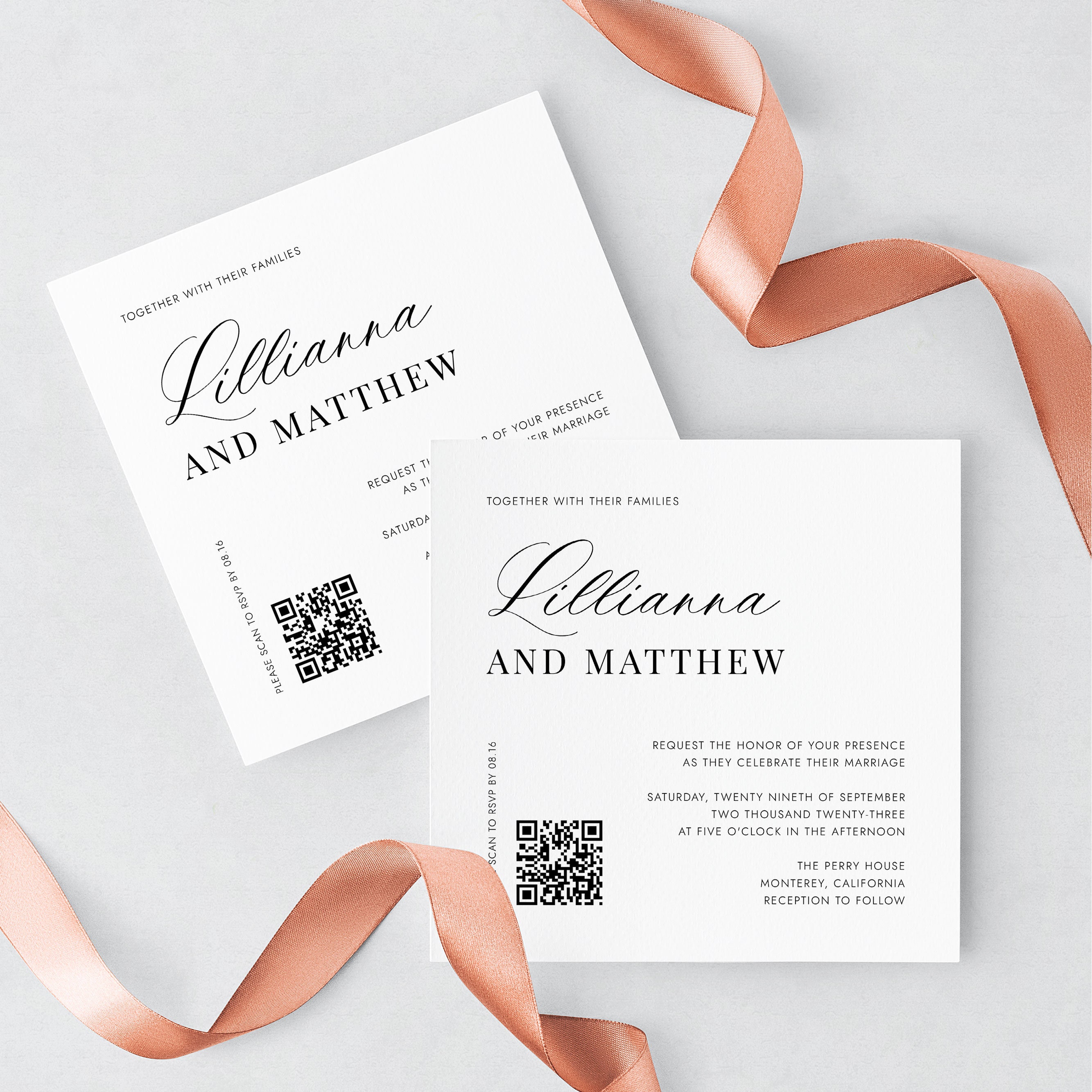 Square QR Code Wedding Invitation Bold and Beautiful Wedding | Etsy