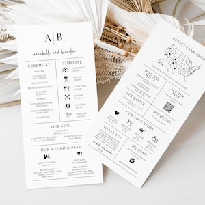 Fun Infographic Wedding Program, Wedding Schedule, Wedding Icons, Order of Events, Modern Initals, Ceremony Program Itinerary, SN015M_IP