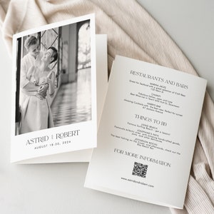 Wedding Weekend Itinerary with QR Code, Modern Luxe Destination Wedding, Folded Schedule of Events, Wedding Weekend Program Icons, SN099_IQ