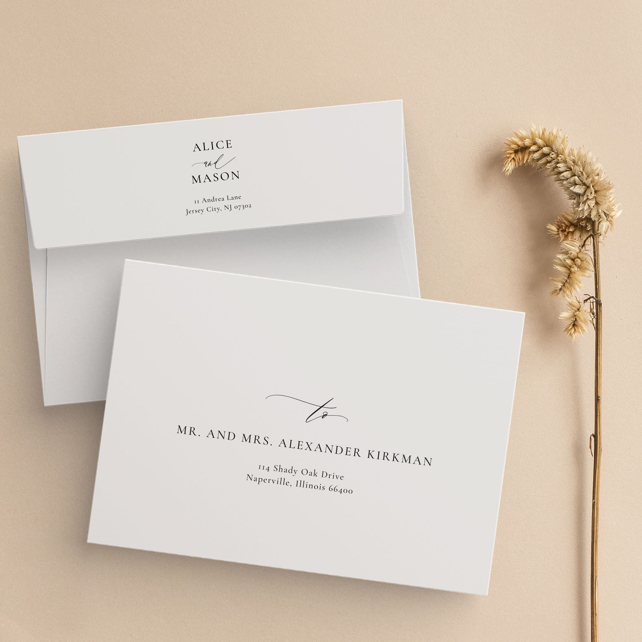Classic Minimalist Wedding Envelope Template, Elegant Calligraphy DIY ...