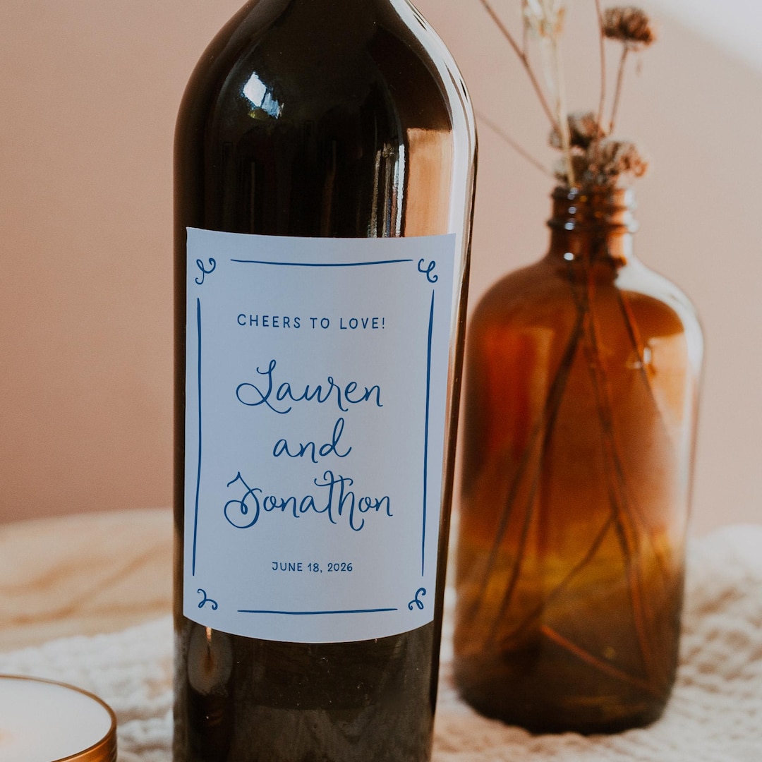 Write Labels Reception Wine Label Wedding Favor Template, Wavy Hand Drawn Gift Label, Thank ...