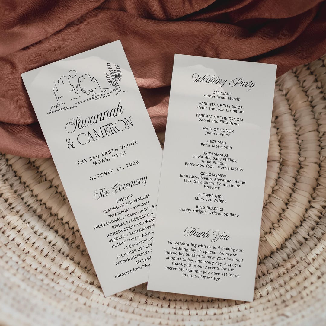 Modern Western Wedding Ceremony Program, Minimalist Wild West Wedding ...