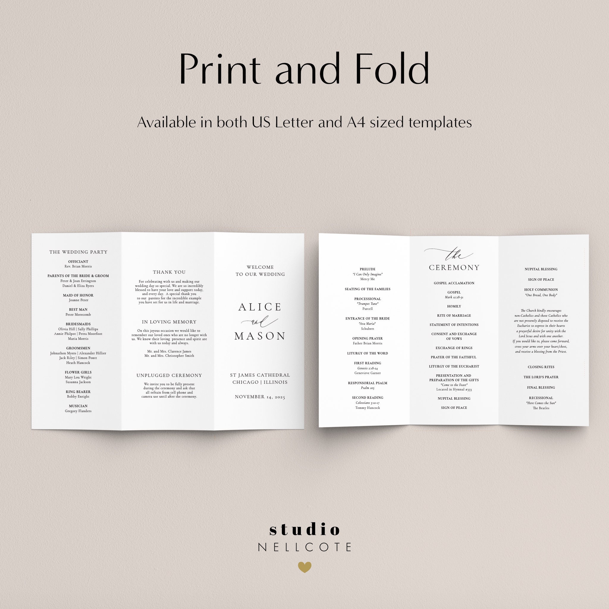Fold Programs Tri Fold Wedding Program, Classic Minimalist Trifold, Jewish Program ...