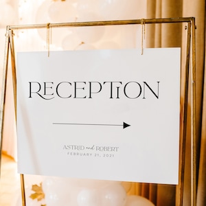 Reception This Way Sign, Modern Luxe Wedding Reception Printable, Wedding Directions Sign, Modern Reception Sign, Reception Arrow-SN099_RS