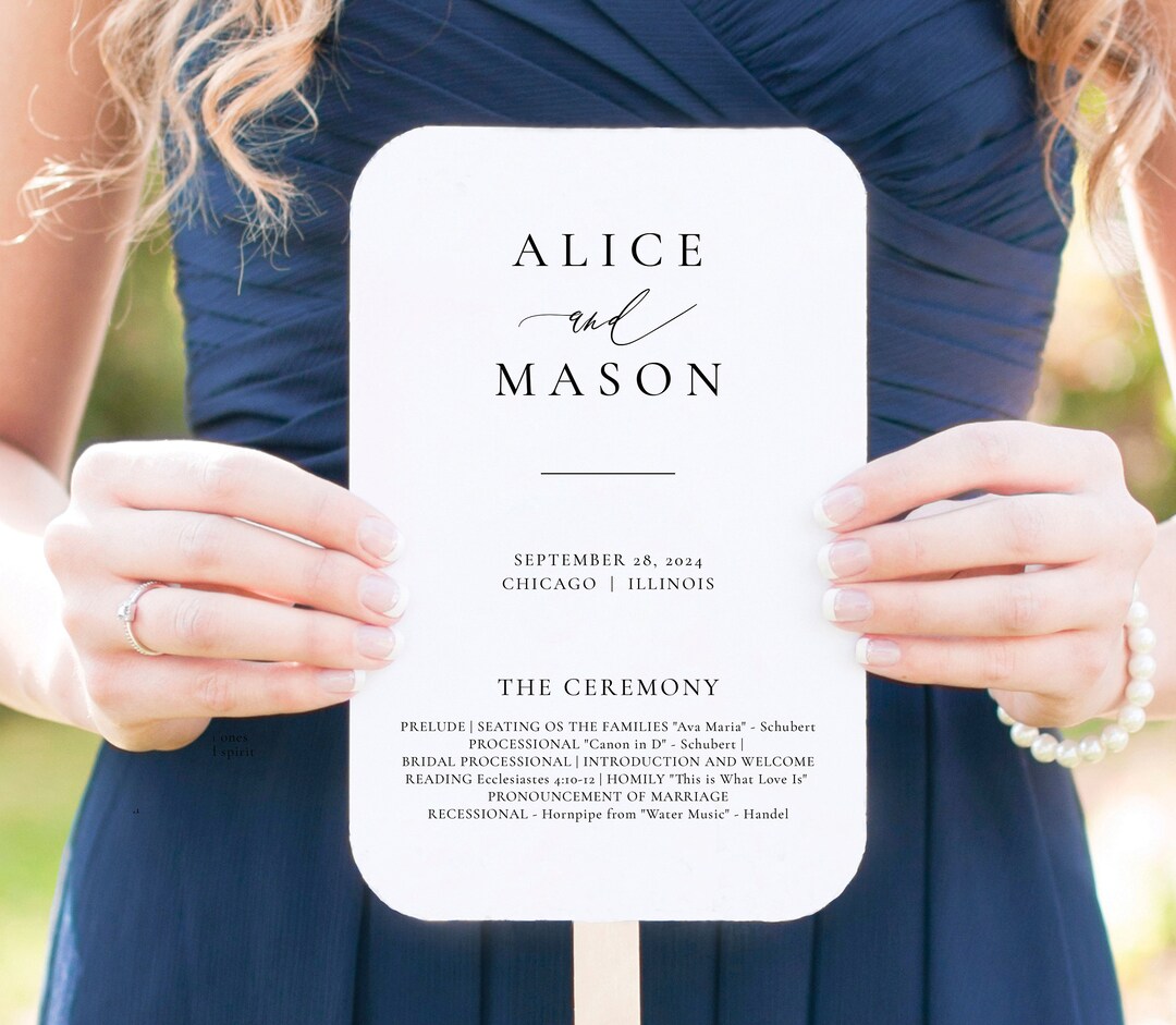 Classic Minimalist Fan Program Printable, Script Ceremony Fan, Wedding ...