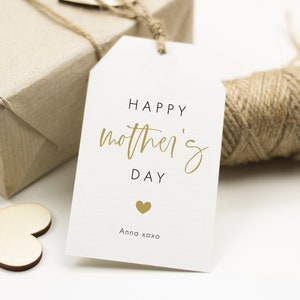 Gold Calligraphy Happy Mother's Day Gift Tag, Love Heart Tag, Gold Heart Modern Mother's Day Template, Minimalist Mothers Day Tag, SN032_MD