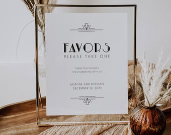 Art Deco Favor Sign Template, Gatsby Wedding Signage, Favors Please Take One Template, Roaring 20s Editable Signing Download, SN200_FS