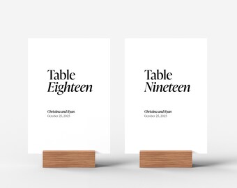Ultra Minimalist Table Numbers, Table Number Signs, Modern Table Cards Template, Striking Serif, Wedding Decor, 5 x 7, 4 x 6, SN500_TN