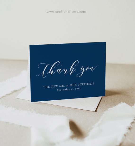 Navy Thank You Card Template Wedding Thank You Card Thank Etsy