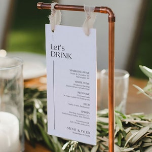 Hochzeitsbarkarte, Let's Drink Barkarte, Die Getränkekarte, Wein- und Bierkarte, Empfangsweinkarte, Zeitgenössische Chic-DIY-Menü, SN250BM