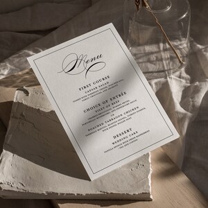 Modèle de menu 5 x 7, menu de mariage à Manhattan, menu de réception unique, menu de calligraphie intemporel et élégant, menu imprimable, SN1050_M
