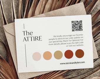 Chic Attire Insert, Our Vibe Card, Guest Attire Card, QR Code Color Palette Card, Dress Code Indication Enclosure, Guest Dress Code,SN250_AQ