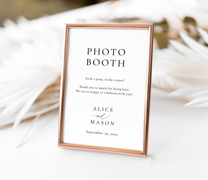 Photo Booth Sign, Printable Classic Minimalist Wedding Photo Booth ...