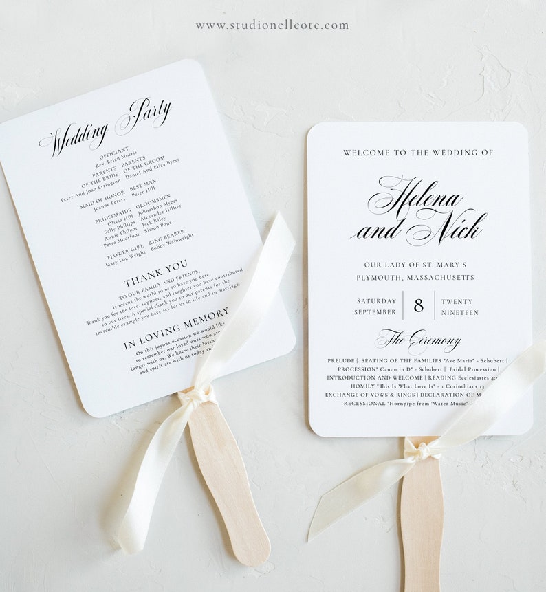 Wedding Program Fan-Ceremony Program Fan-Order of Service-Calligraphy Fan Program-100% Editable-Templett-Instant Download-SN024_PF image 1