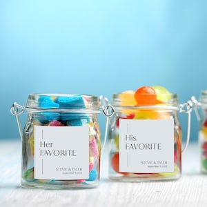 Voor hem en haar snoep bedanklabels, haar favoriet, zijn favoriete bedanklabels, huwelijksbedankje, chique bedanklabel, vrijgezellenfeest bedankje, SN250_FL