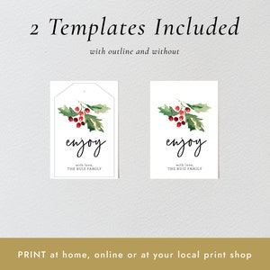 Christmas Holly Gift Tag Template Watercolor Gift Tag | Etsy