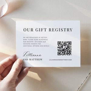Gift Registry Card Insert QR Code, Wedding Registry Template, Elegant Script Registry Template, Enclosure Bridal Shower Insert, SN088_GRQ
