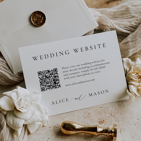 Classic Minimalist Wedding Website Insert Card with QR Code, Printable Enclosure Card, Insert Template, Accommodation Card, SN105_WIQ