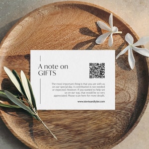 Nota sobre el inserto de obsequios, elegante fondo de luna de miel con código QR, envoltorio de obsequios con código QR, inserto de caja registradora simple y elegante, regalo de bodas, SN250_GQ