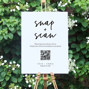 Modern Snap and Scan with QR Code Printable, Guest Photo Sharing, Oh Snap, Wedding Photo QR, hashtag Sign, Wedding Photos Sign, SN012_PSQ image 2