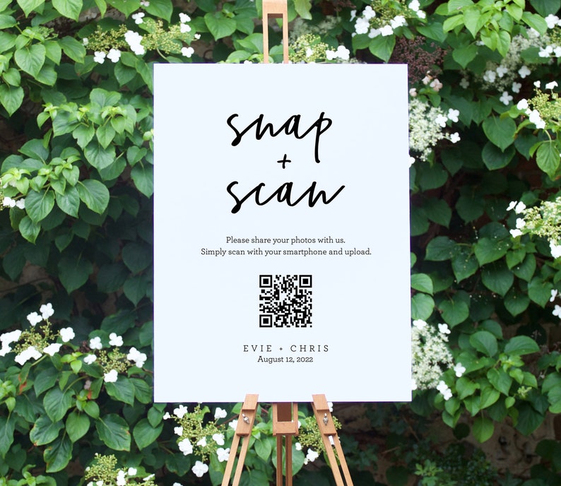 Modern Snap and Scan with QR Code Printable, Guest Photo Sharing, Oh Snap, Wedding Photo QR, hashtag Sign, Wedding Photos Sign, SN012_PSQ image 2