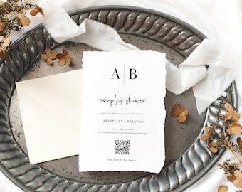 Modern Initials QR Code Couples Shower Invitation Template, Monogram Scan to RSVP Card, Let's Shower with Online RSVP Download, SN015M_CSQ