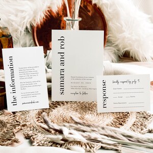 Modern Bold Wedding Invitation Suite, Minimalist Invite Set, Elegant Minimal Invitation Suite, Striking Invitation Templates, SN095B_SS