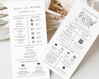 Wedding Infographic Program, Wedding Schedule, Wedding Icons, Order of Events, Fun Ceremony Program Itinerary, Classic Minimalist, SN105_IP