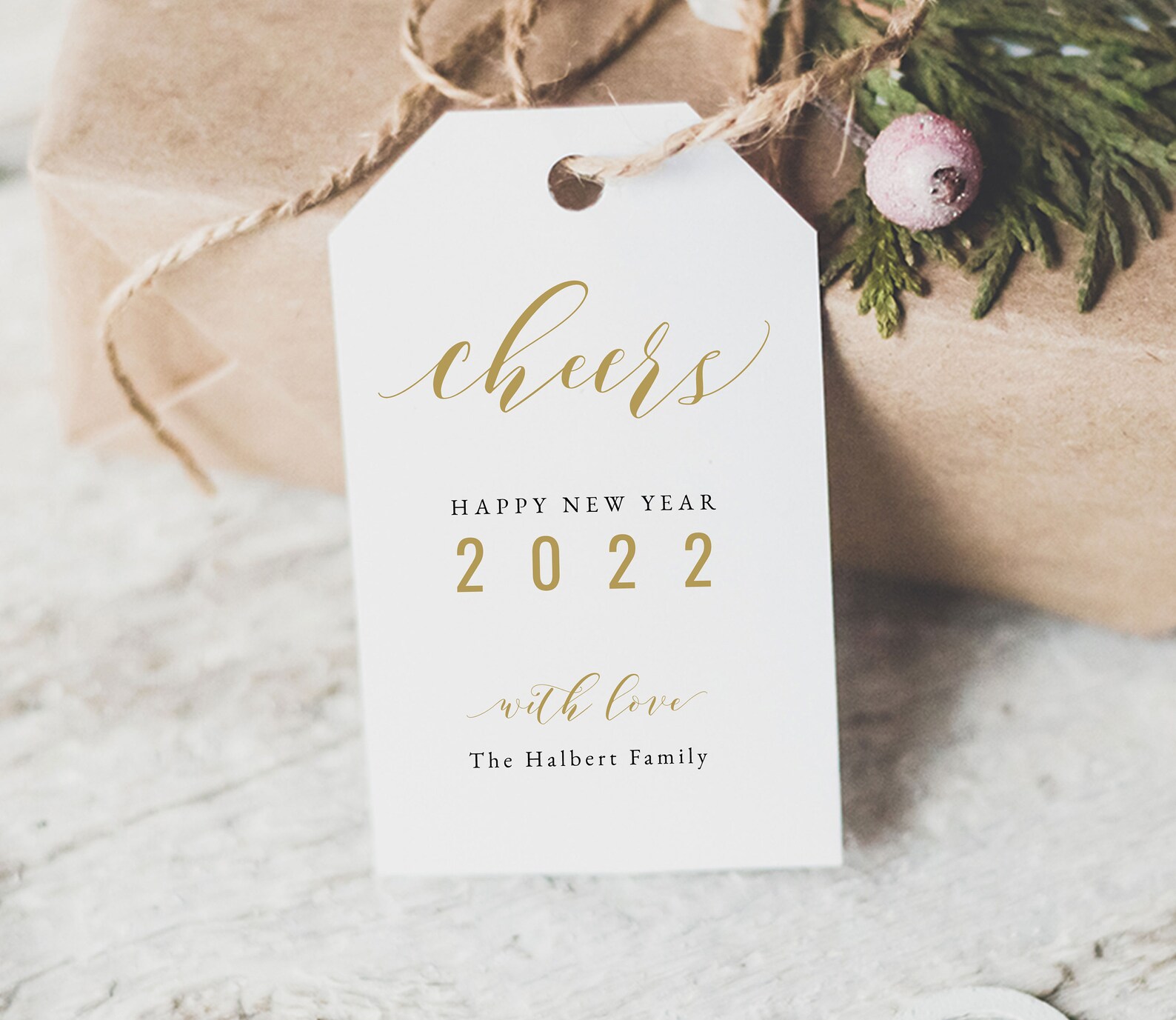 Gold Cheers Gift Tag Happy New Year 2023 Gold Calligraphy Etsy