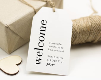 Welcome Bag Gift Tag Template, Printable Modern Bold Gift Tag with Line, Minimalist Script Tags, Hotel Favor Bag Tag Template, SN095B_GT