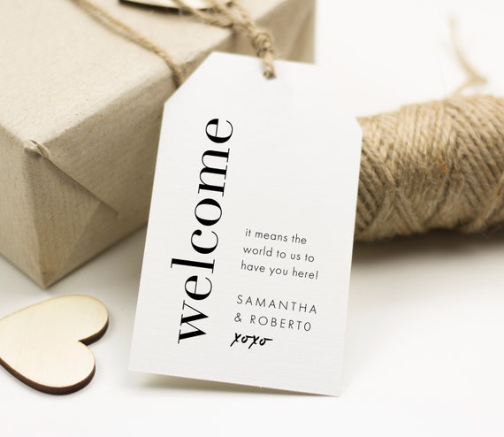 Welcome Bag Gift Tag Template, Printable Modern Bold Gift Tag With Line,  Minimalist Script Tags, Hotel Favor Bag Tag Template, SN095B_GT 