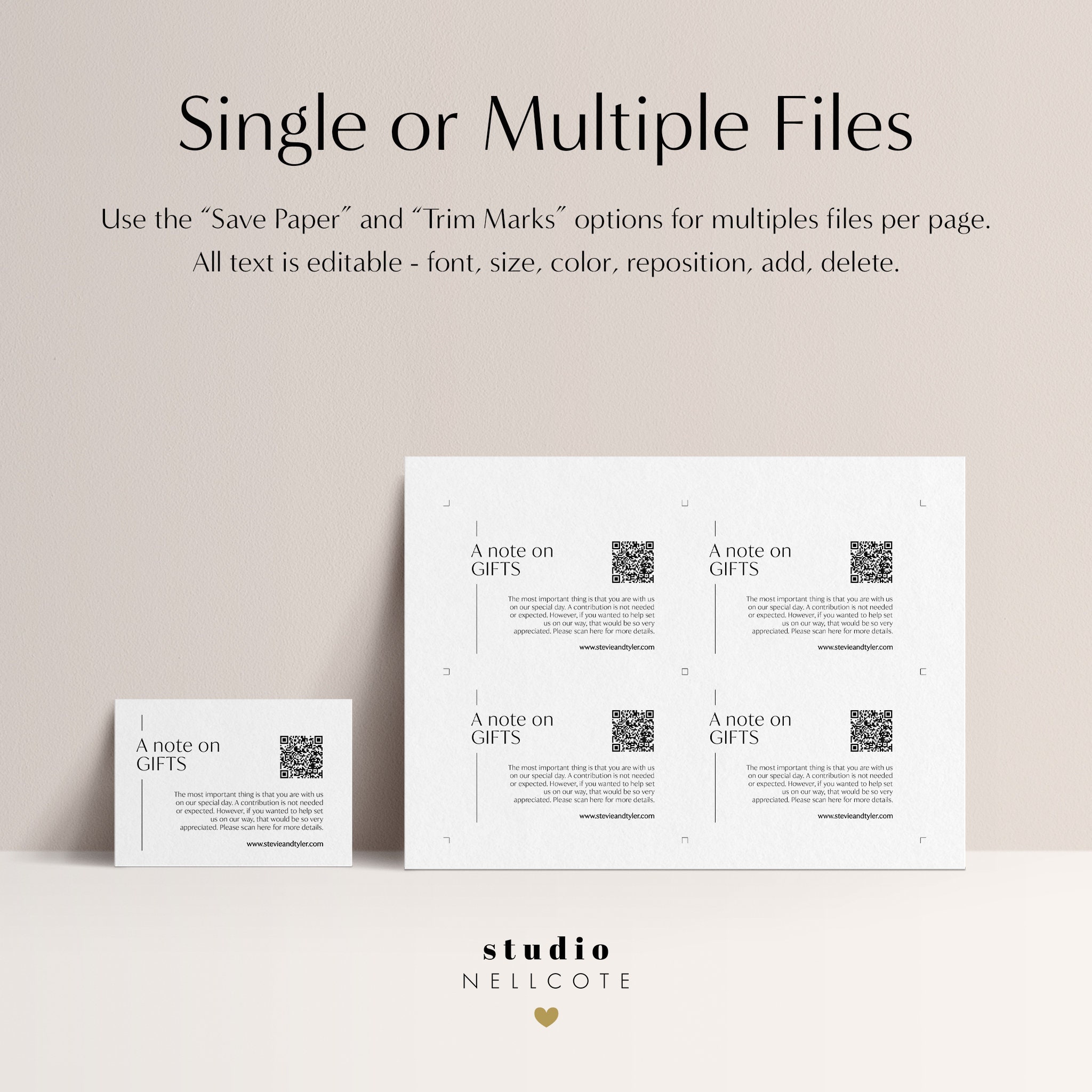 Gift Note Insert A Note on Gifts Insert, Chic Honeymoon Fund With QR Code, QR Gifts ...