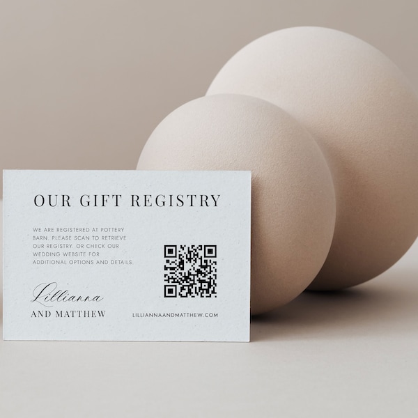 Gift Registry Card Insert QR Code, Wedding Registry Template, Elegant Script Registry Template, Enclosure Bridal Shower Insert, SN088_GRQ