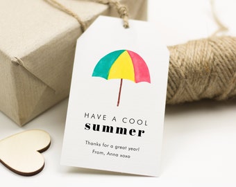 Have a Cool Summer Gift Tags, End of School Favor Tag, Beach Umbrella Gift tags, Teachers Gift Tag, Watercolor Kids Gift Tag, SN050_SOT