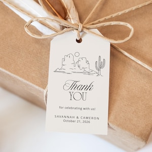 Étiquettes cadeaux paysage désertique, Merci d'avoir célébré votre mariage, Far West minimaliste, Étiquettes volantes dessinées à la main, Merci, SN020W_BGT