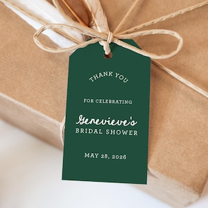 Étiquettes pour cadeaux de douche nuptiale vert forêt, merci de l'avoir célébré, étiquettes volantes manuscrites de la forêt enchantée, Bach, merci, SN1200G_BGT