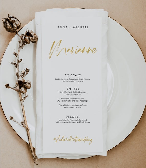 Gold Guest Name Wedding Menu Template Place Card Menu Modern Etsy Singapore