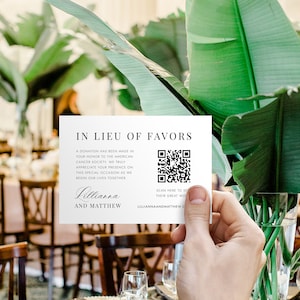 In Lieu of Favors QR Code Card, Charity Donation Card with QR Code Template, Enclosure, Charity Favor, Wedding Donation Card, SN088_ILQR