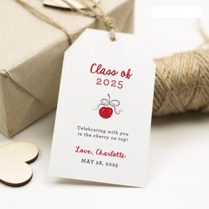 Cherry Bow Graduation Tags, danke, dass Sie mit mir feiern, Klasse von 2025, Grad Party Favor Tags, Cherry Coquette Aesthetic, SN799GGT