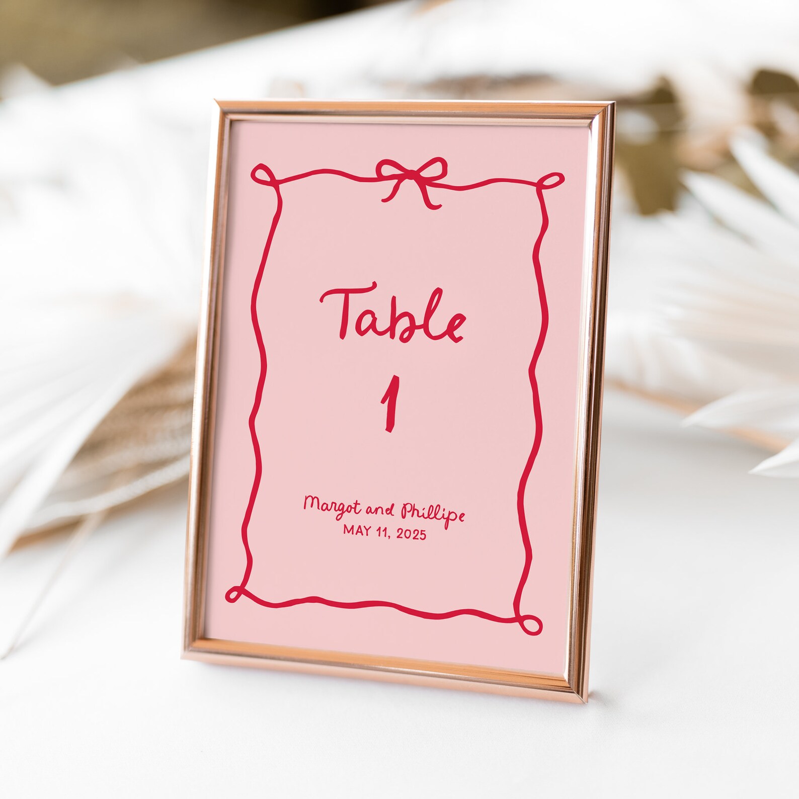 Wavy Table Numbers Template, Reception Number Signs With Ribbon and Bow ...