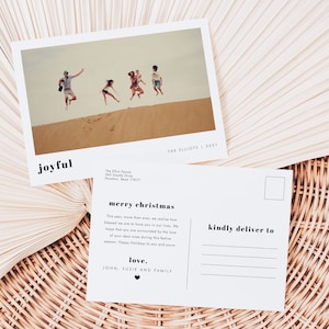Joyful Photo Postcard, Christmas Photo Card, DIY Modern Photo Xmas Printable Template, Seasons Greeting Template, Editable, SN050_CPC