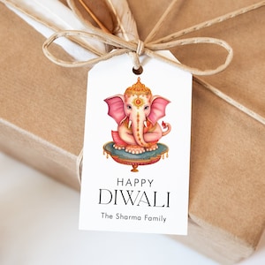 Etiquettes cadeaux Diwali Ganesh, étiquettes cadeaux Deepawali modifiables, étiquette cadeau Diwali Om, fête des lumières indienne imprimable, étiquette Lord Ganesha, SN099_HGT