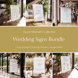 Classic Minimalist Wedding Day Signage Bundle, Elegant Easel Poster Bundle, Seating Charts, Welcome, Order of Events, and more, SN105_WDSB