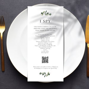 Eucalyptus I Spy with QR Code, Guest Photo Sharing, Wedding Game Card, Wedding Photo Share QR, Greenery I spy Photo Share, SN014F_PSQ